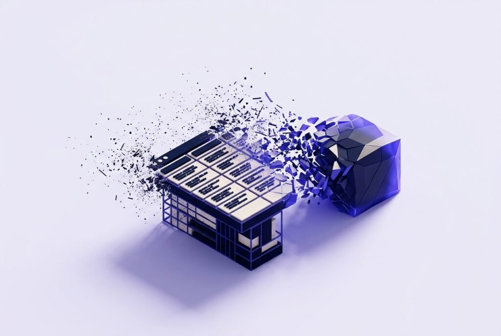 Visualisation abstraite de centaines de flux de données convergant vers un point unique, symbolisant la réduction des requêtes SQL WordPress par snapshot ACF